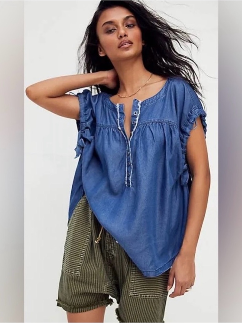 Free People Summer Love Chambray Top Size Small